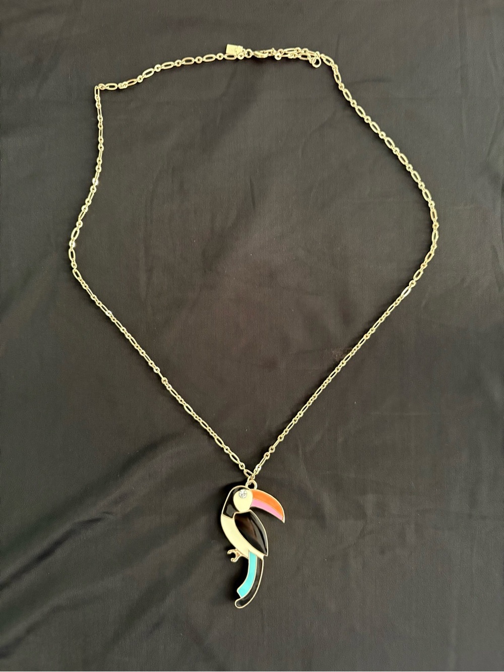 Kate Spade New York "For the Birds" Large Pendant Toucan Necklace Gold Tone 32”